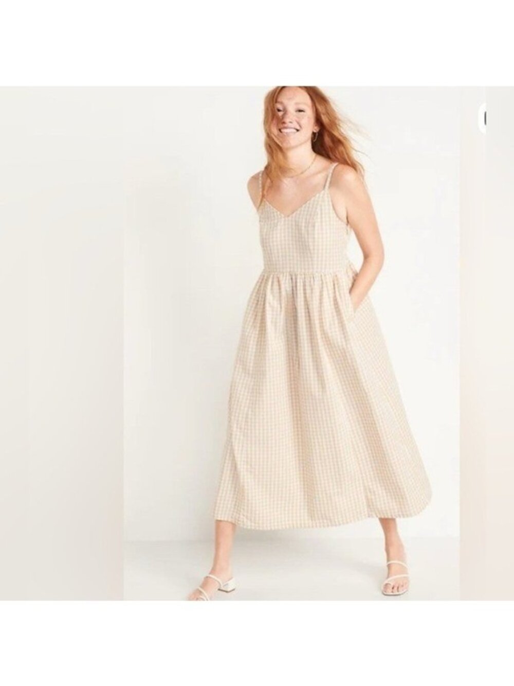Old Navy Gingham Checkered cami maxi swing Dress with pockets size XXL MIDI